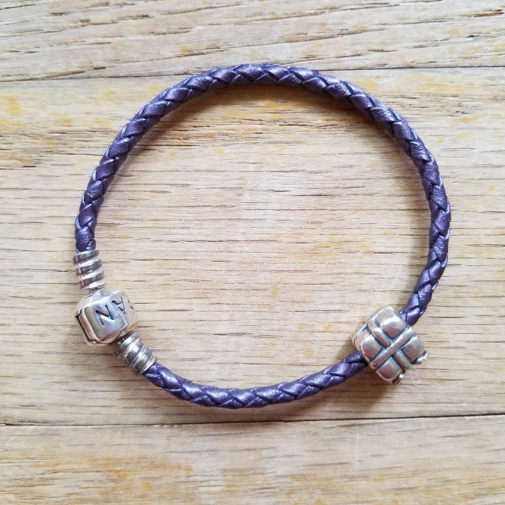 Purple Leather Pandora Bracelet with Charm